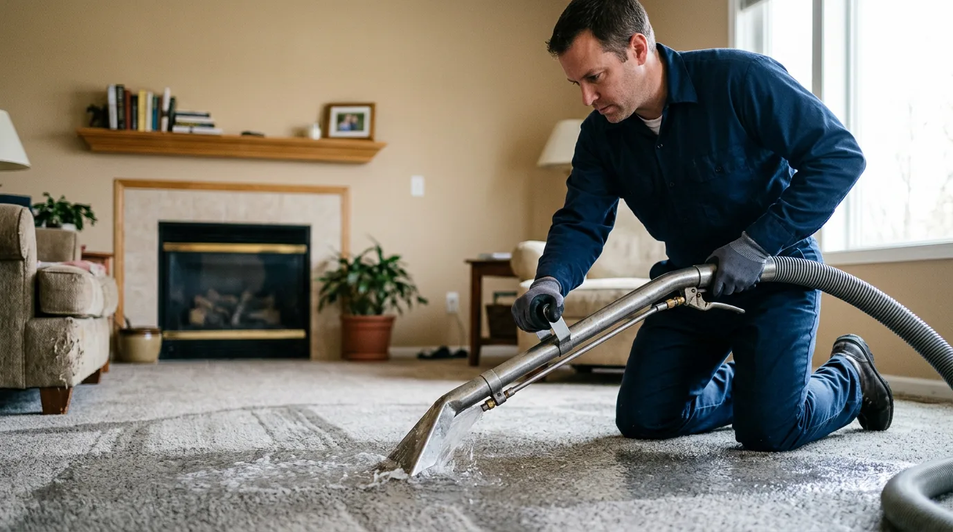 Water damage restoration technician working near Faribault, MN